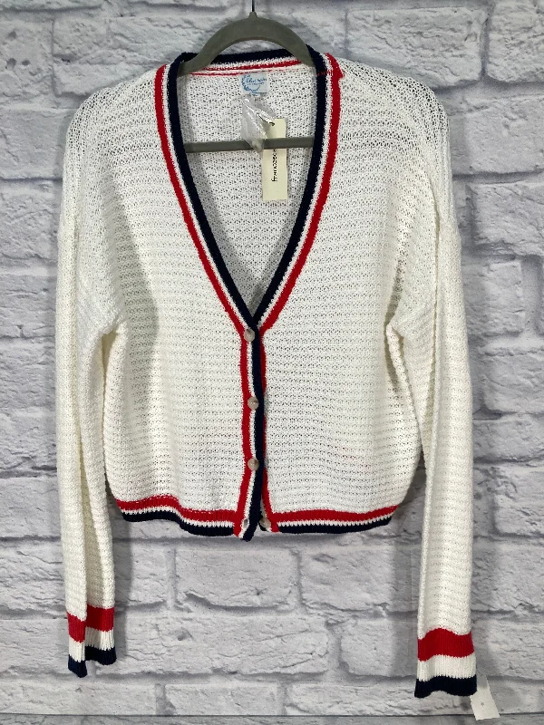 Women's Square Collar SweatersSweater Cardigan By Francesca's In Blue & Red & White, Size: S