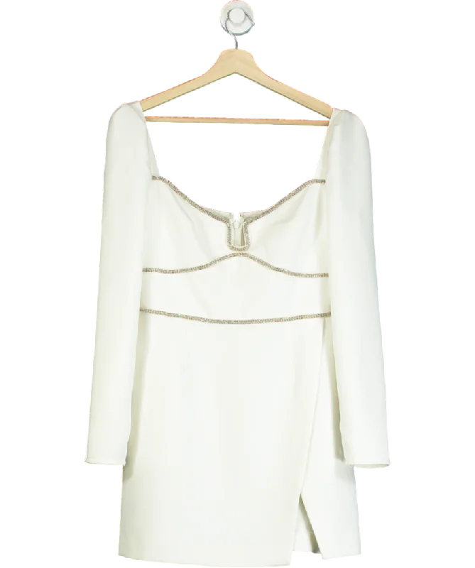 Women's Wide Collar SweatersSelf-Portrait White Embellished Long Sleeve Mini Dress UK 12