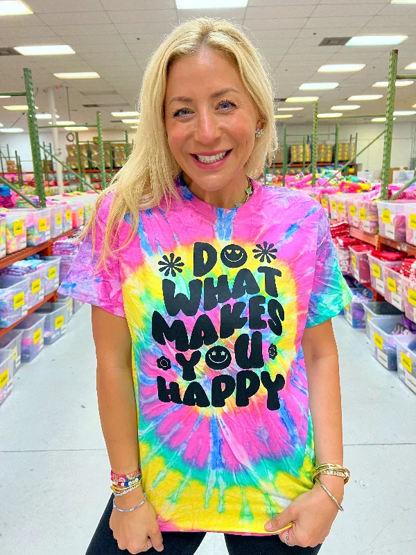 Women's Blouse with Lapel CollarDo What Makes You Happy Tie-Dye Tee