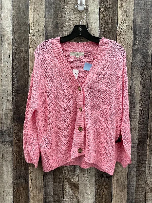 Women's Patchwork SweatersCardigan By Loft In Pink, Size: L