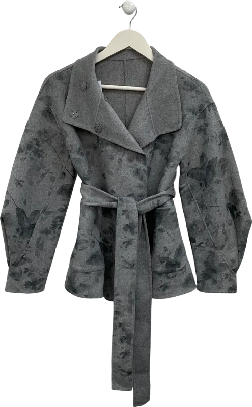 Women's Romanian Wool SweatersS Deer Grey Classic Lapel Belted Coat UK S