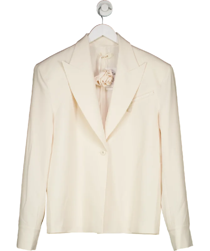 Women's Collarless Design SweatersLeo Lin Cream Jovanna Blazer With 3d Rose Necktie UK S