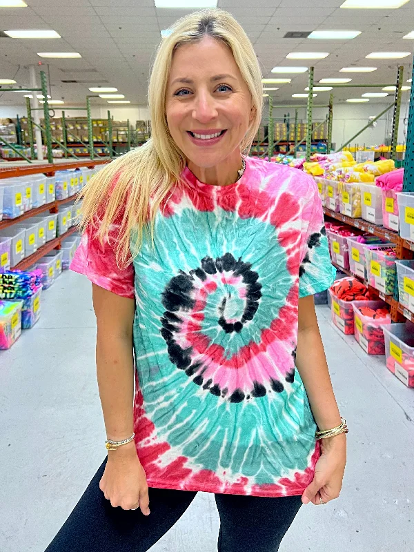 Women's Blouse with Collarless DesignWatermelon Mint Swirl Tie-Dye Tee - Blank