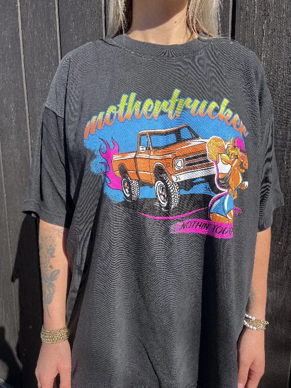 Women's Blouse with Pleats"MOTHERTRUCKER" Heavyweight Tee in BLACK