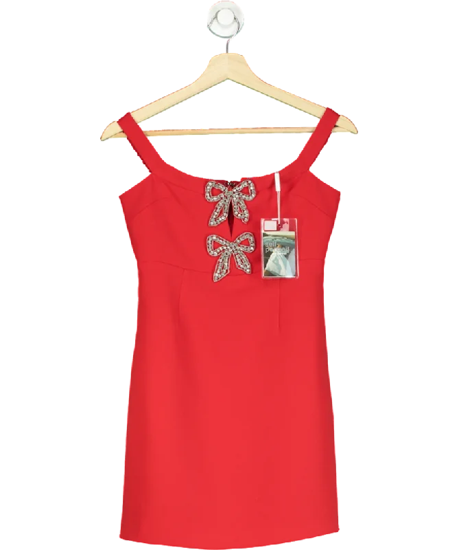 Women's Lapel Collar SweatersSelf-Portrait Red Crepe Bow Mini Dress UK 6