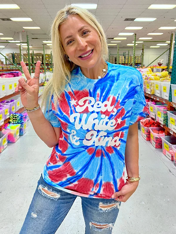 Women's Blouse with Square NeckRed, White & Kind Tie-Dye Tee