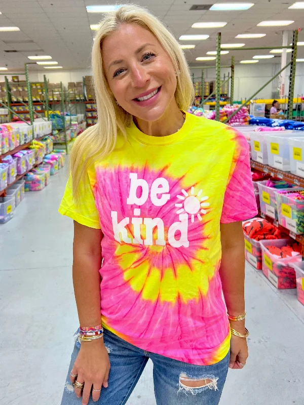 Women's Blouse with Low CollarBe Kind Tie Dye Tee - Pink Lemonade