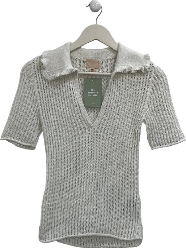 Women's Fisherman's SweatersH&M White Open Crochet Polo Shirt UK XS