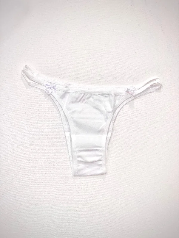 full-coverage briefs for women with tummy controlWhite Tanga - Basic cotton with satin bow detail