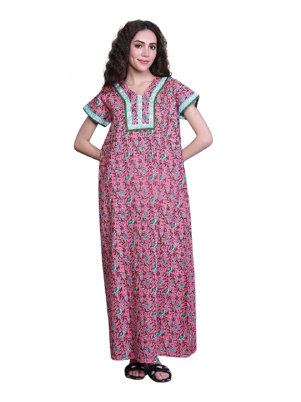 women's pajamas with a comfortable fit100% Cotton Nighty with Side Pocket | Printed