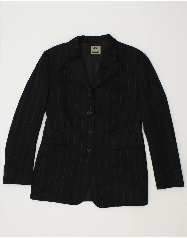 Women's Blazer CoatsVINTAGE Womens 4 Button Blazer Jacket IT 46 Large Black Pinstripe