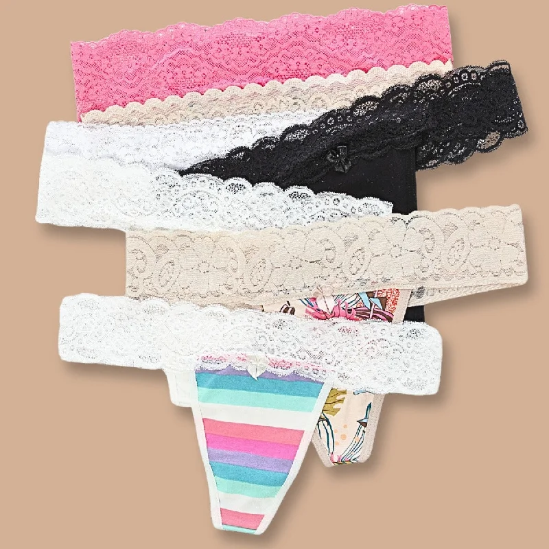 plus-size lace panties with tummy controlSemanario Tanga Brasilera Algodón Est y Encaje en Cintura Pack x7 / Mujer E-7009