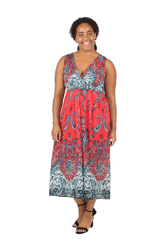 Women's Square-Back DressesLa Cera Sleeveless Paisley Printed Plus Size Maxi Dress