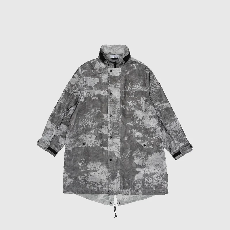 Women's Coats with Fur Trimmed BeltDISSOLVING GRID CAMO MESH ON REFLECTIVE ECONYL® REGENERATED JACKET