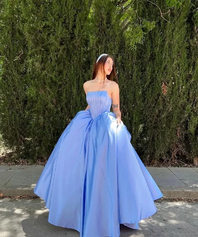 Women's Peter Pan Collar DressesSexy Strapless Satin Prom Dresses With Ruched Exquisite Lace Up Back A-Line Long Homecoming Cocktail Dance Party Ball Gowns