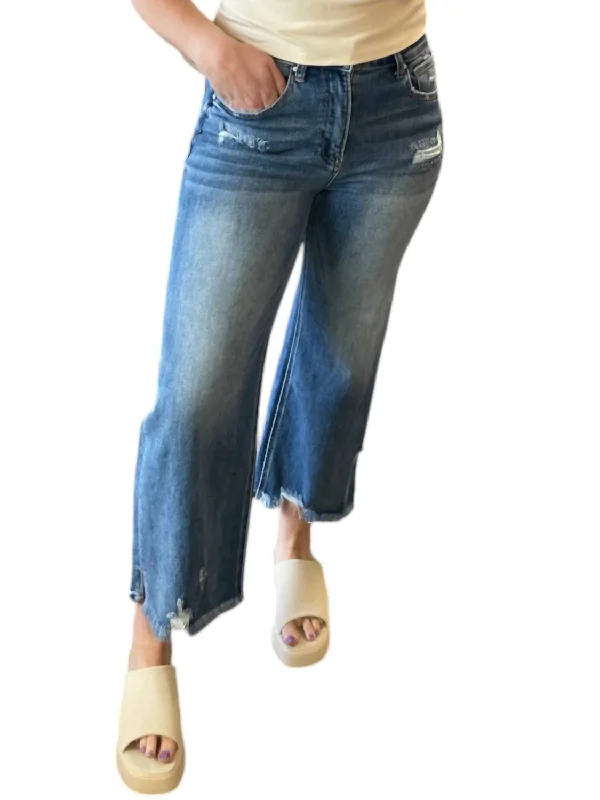 Women's Jodhpurs with Sweetheart CollarHigh Rise Wide Leg Ankle Flare Jeans In Medium Wash