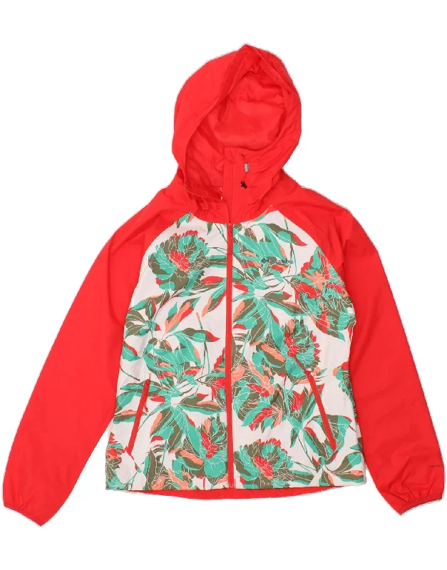 Women's Coats with Fur TrimCOLUMBIA Womens Hooded Rain Jacket UK 12 Medium Red Floral Polyester