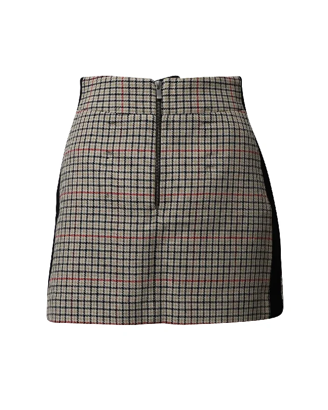 Women's Tiered SkirtsMaje Check Mini Skirt with Black Side Seam Panel in Beige Cotton