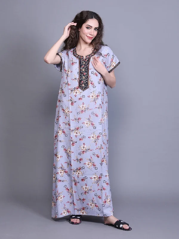 women's pajamas with a touch of elegance and sophisticationAlpine Nighty with Side Pocket & Neckline Embroidery | Printed