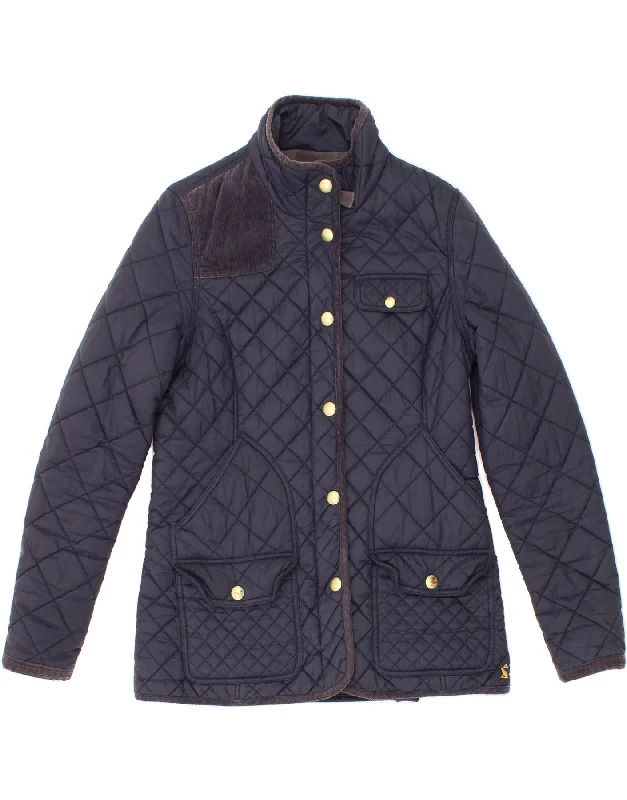 Women's Coats with Fur Trimmed ZipperJOULES Womens Quilted Jacket UK 12 Medium Navy Blue Polyamide