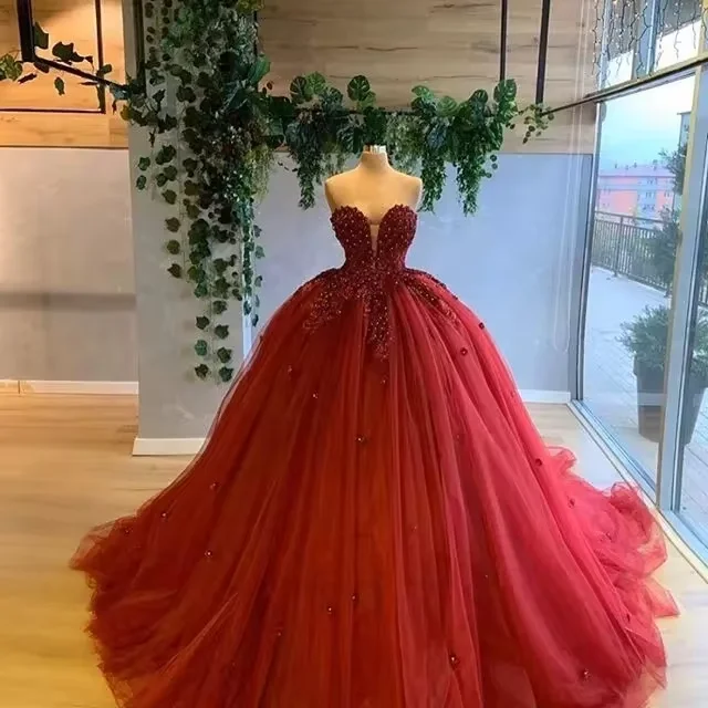 Women's Notched Collar DressesSweetheart Ball Gown Quinceanera Dresses Fashion Handmake Flower Appliques Floor-Length Formal Wedding Party Gowns