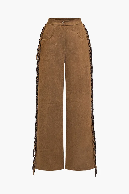 Women's Jodhpurs with Notched CollarSolid Fringe Trousers