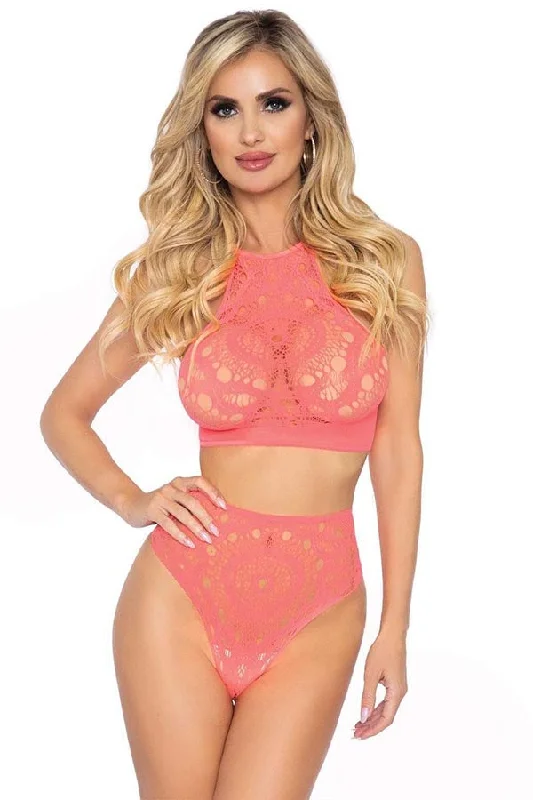 women's pajamas with lace trim2 PC Crop Top and Panty