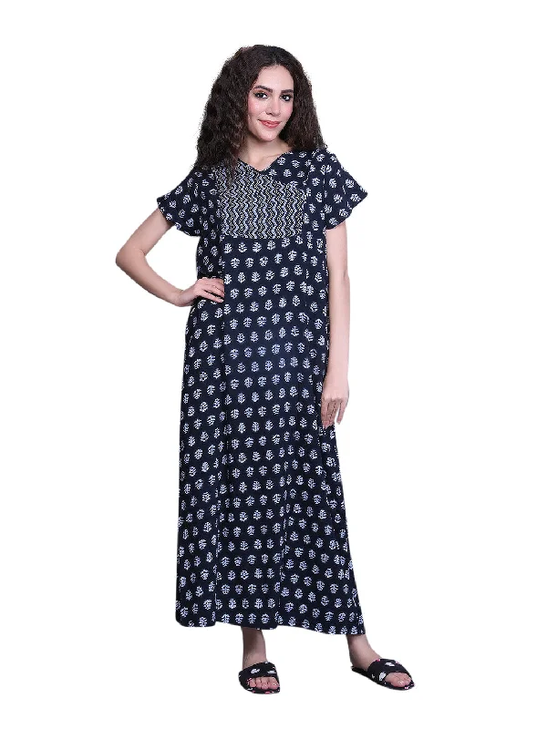 women's pajamas for everyday wear100% Cotton Nighty with Side Pocket | Printed