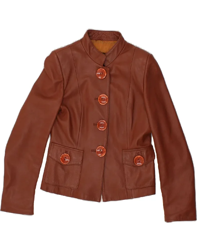 Women's Coats with Fur Trimmed ButtonsVINTAGE Womens Crop Leather Jacket UK 12 Medium Brown