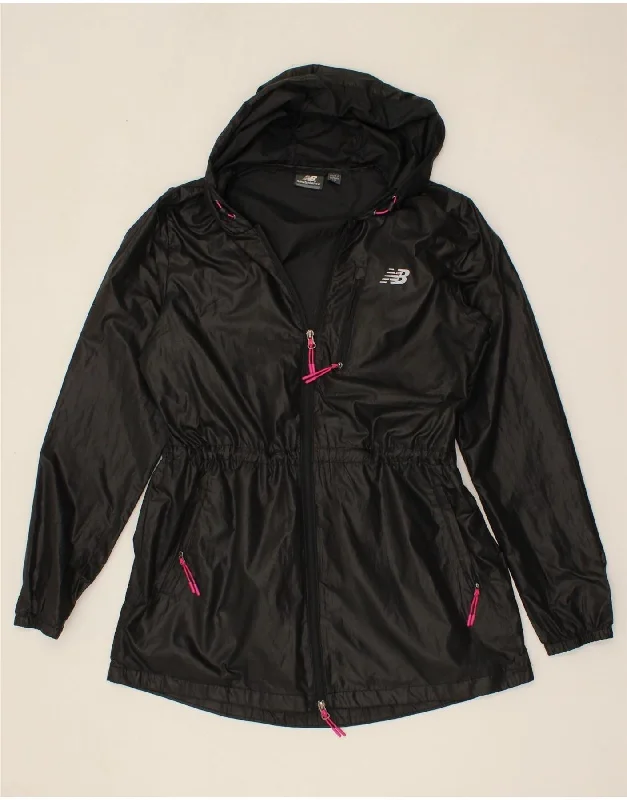 Women's Coats with Fur Trimmed CollarNEW BALANCE Womens Hooded Rain Jacket UK 16 Medium Black Polyester