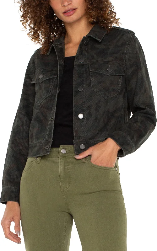 Women's Jodhpurs with Collarless DesignMILITARY CROP JACKET - ECO