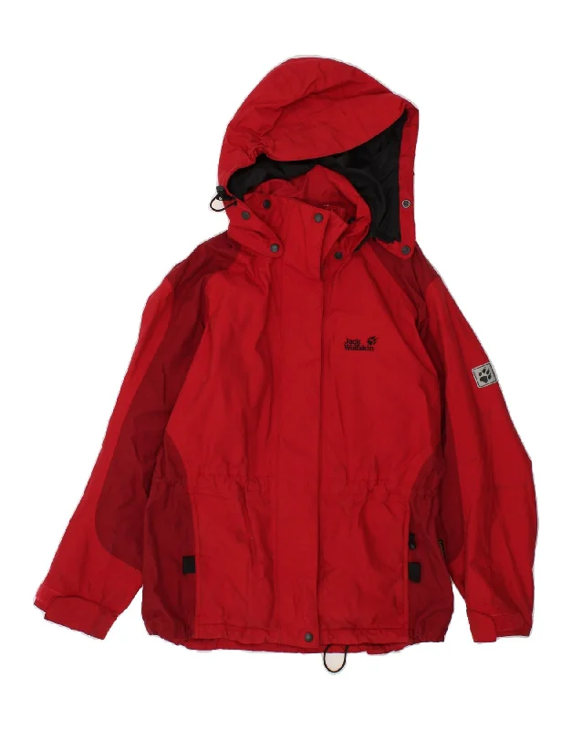 Women's Down CoatsJACK WOLFSKIN Womens Hooded Rain Jacket UK 12 Medium  Red Polyamide