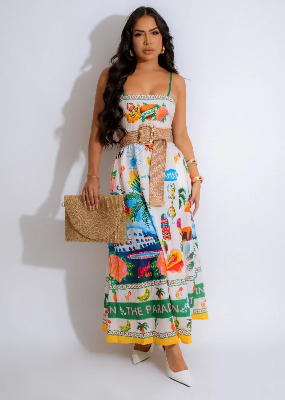 Women's Narrow Collar DressesTropical Paradise Midi Dress Green