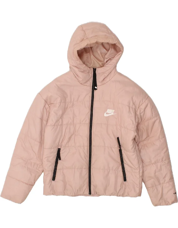 Women's Trench CoatsNIKE Womens Therma-Fit Hooded Padded Jacket UK 14 Medium Pink Polyester