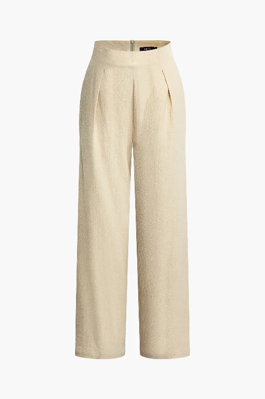 Women's Jodhpurs with U-Shaped CollarBasic Pleated Wide Leg Pants