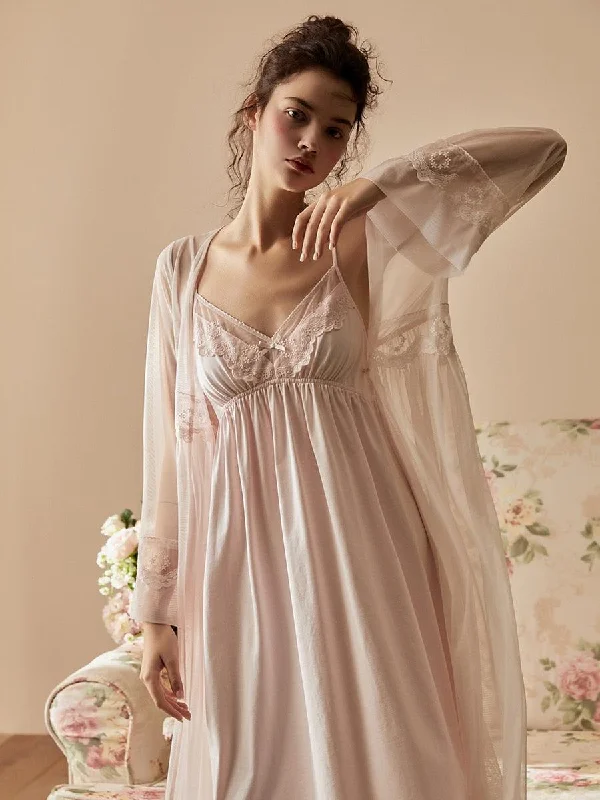 women's pajamas featuring floral embroideryVintage 2 Pieces Nightgown Sets For Women  Royal Nightdress, Victorian Nightgown