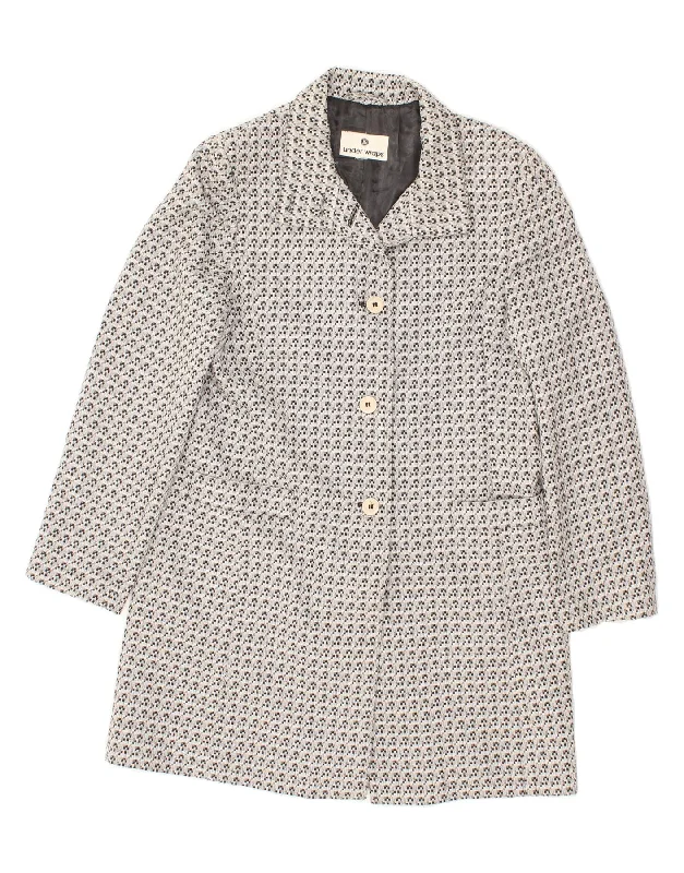 Women's Zip-Up CoatsVINTAGE Womens Abstract Pattern Overcoat UK 12 Medium Grey Cotton