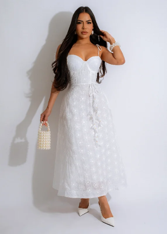 Women's U-Shaped Collar DressesLazy Days Lace Midi Dress White