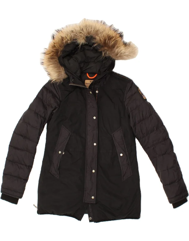 Women's Coats with Fur TrimPARAJUMPERS Womens Hooded Padded Jacket UK 10 Small Black Polyamide