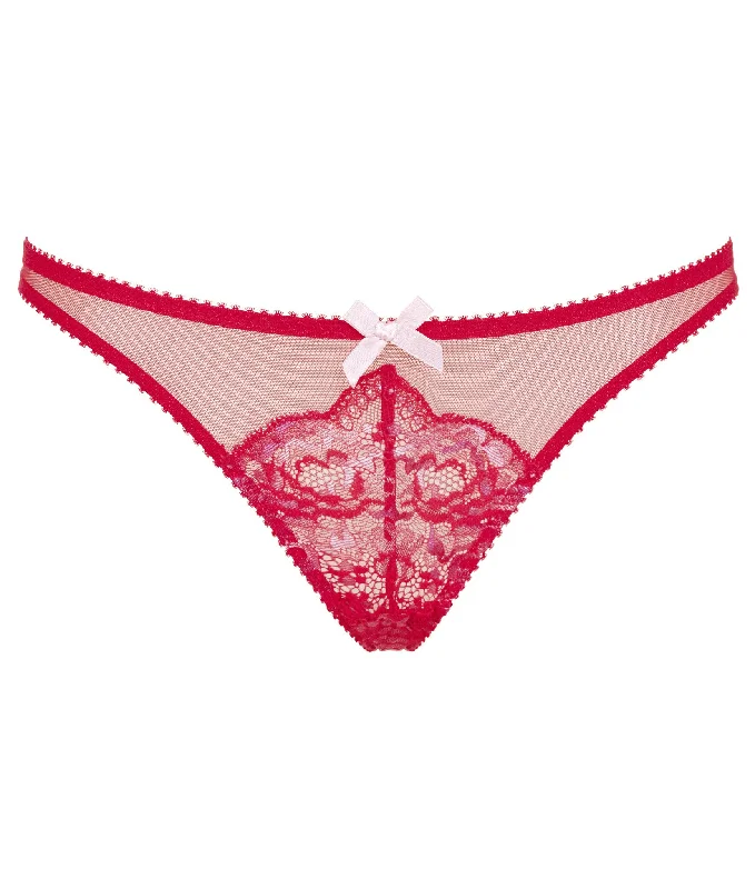 lace overlay braAdlina string tanga - růžová/ červená