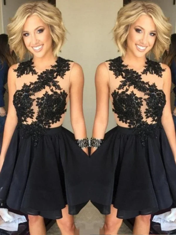 Women's Shirt Collar DressesA-Line/Princess Sleeveless Scoop Lace Chiffon Short/Mini Dresses