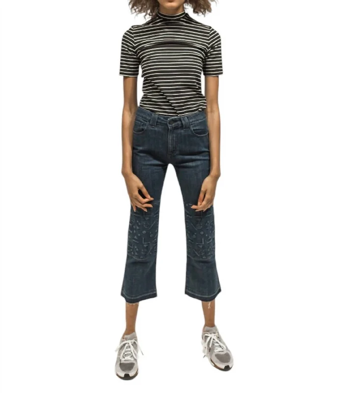 Women's Cropped PantsCropped Flare Floating Shapes Jean In True Blue