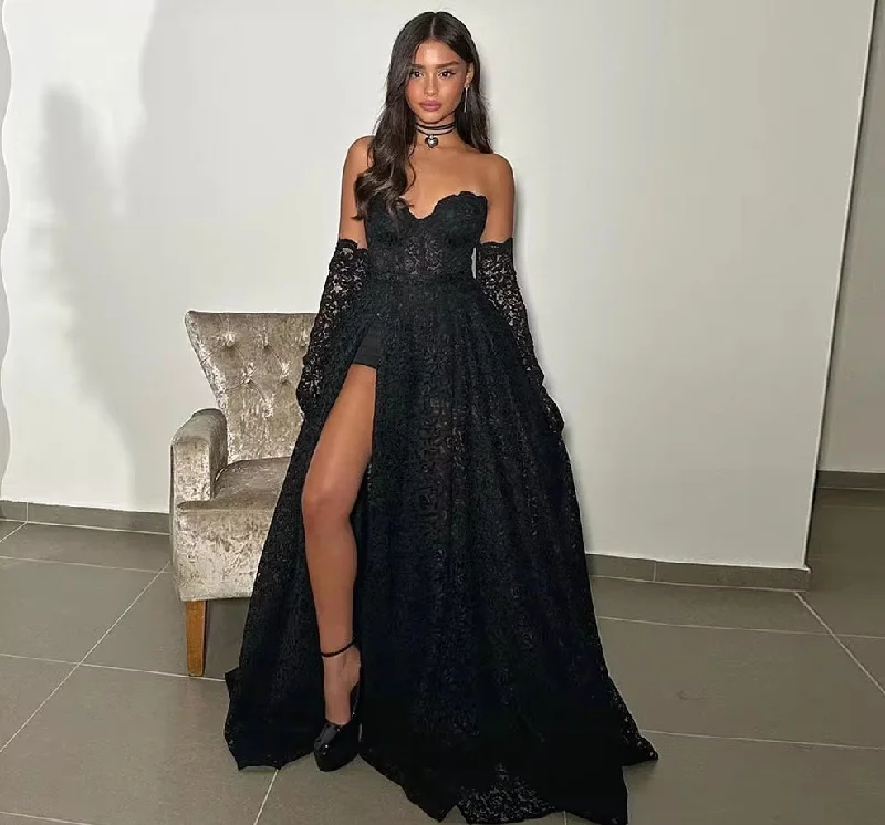 Women's Pencil DressesSexy Lace Prom Dresses Sweetheart Black Mermaid Dress Party Evening Elegant Luxury Celebrity High Slit Dress Party Night