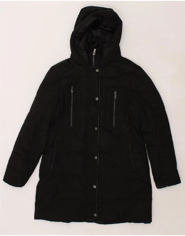 Women's Duffle CoatsOASIS Womens Hooded Padded Coat UK 14 Medium Black Polyester