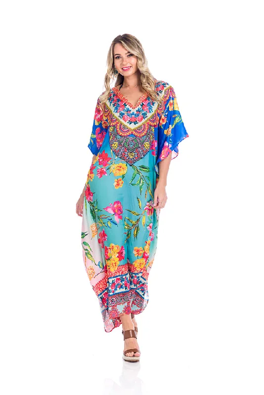 Women's Ruffled DressesOmbre Kaftan, floral beautiful crystal maxi, - 652 NEW