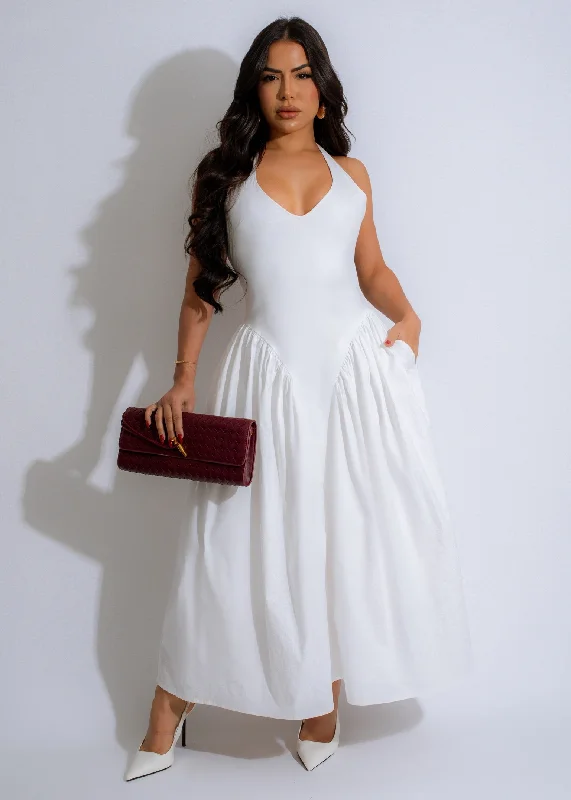 Women's Lapel Collar DressesDesert Breeze Midi Dress White