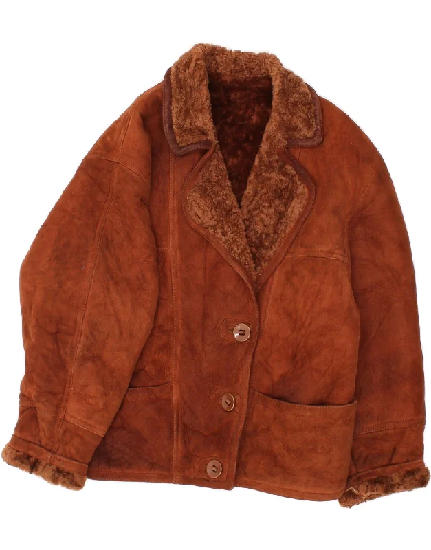 Women's Coats with CollarVINTAGE Womens Shearling Jacket UK 14 Large Brown Shearling