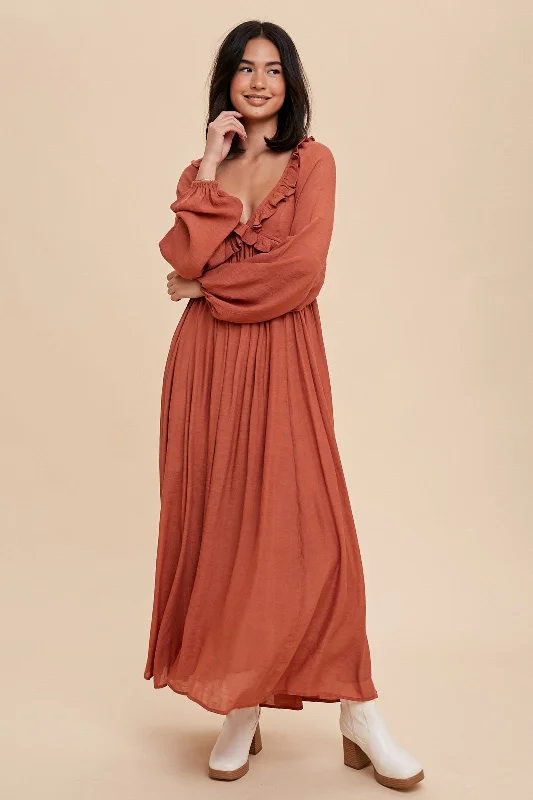 Women's Turtleneck DressesTake Me Out Terracotta Maxi