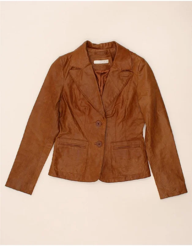 Women's Coats with Fur TrimmedVINTAGE Womens Leather Jacket UK 10 Small Brown Leather