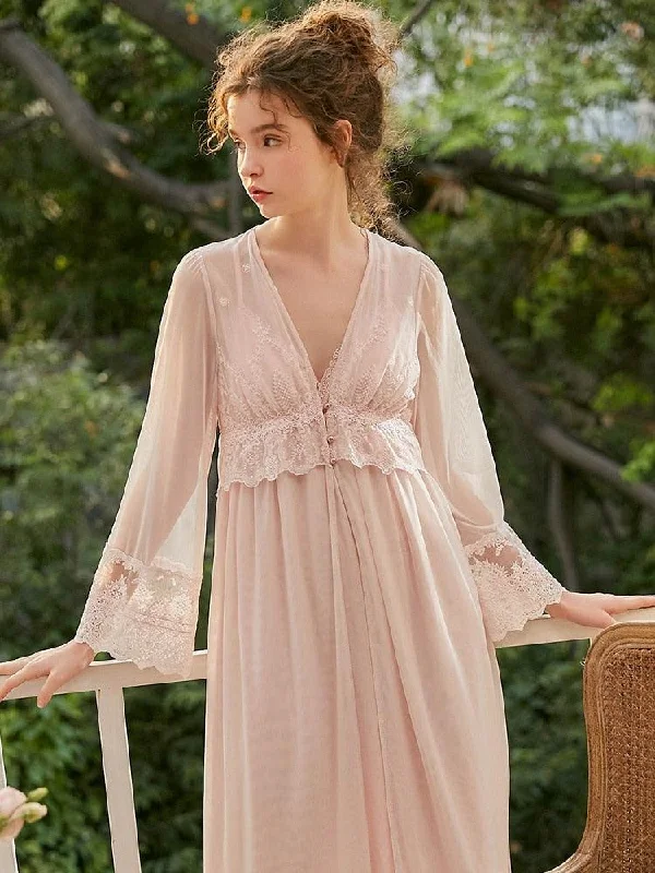 women's pajamas with a touch of eleganceVintage 2 Pieces Women's Nightdress Set, Victorian Lace Nightgown